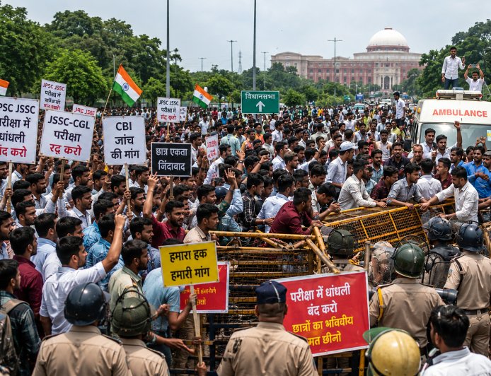 Jharkhand Student Protest Live: छात्रों ने लांघा पहला बैरिकेड, 5 और बाकी! विधानसभा की ओर बढ़ा मार्च, एंबुलेंस में देवेंद्र महतो